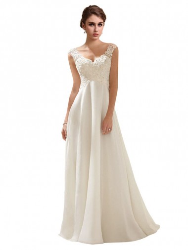 Sweep Train Sleeveless Soft Chiffon & Lace Ivory A-Line Wedding Dress Newcastle
