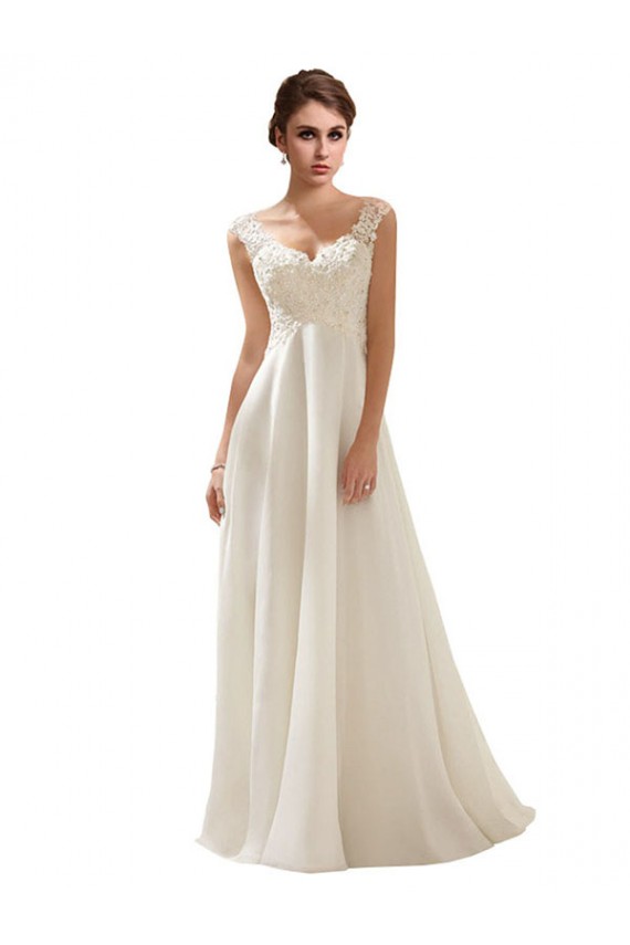 Sweep Train Sleeveless Soft Chiffon & Lace Ivory A-Line Wedding Dress Newcastle