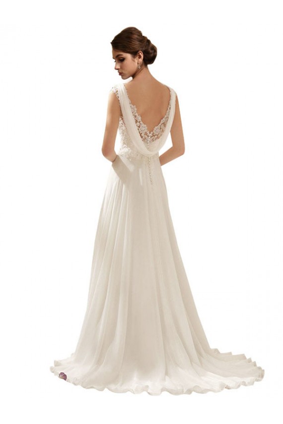 Sweep Train Sleeveless Soft Chiffon & Lace Ivory A-Line Wedding Dress Newcastle