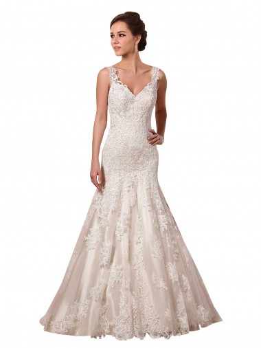 Chapel Train Sleeveless Tulle & Lace Ivory Mermaid Bridal Wedding Dress Newcastle