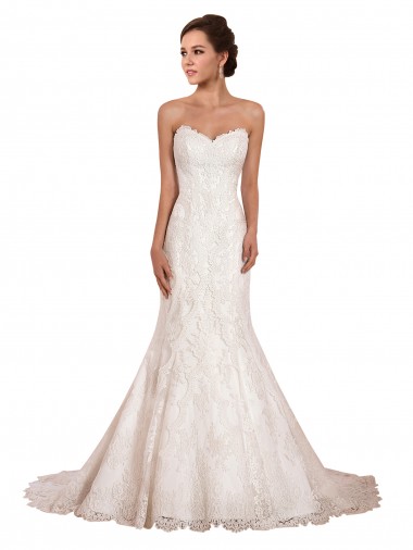 Chapel Train Sleeveless Lace Ivory Mermaid Sexy Wedding Dress Newcastle