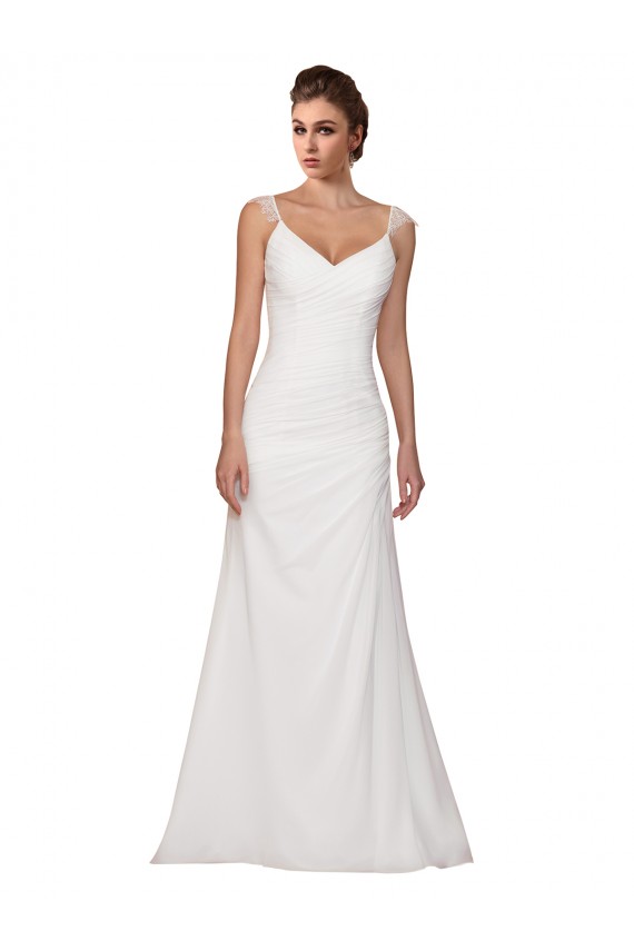 Chapel Train Sleeveless Soft Chiffon Ivory V-Neck Sheath Wedding Dress Newcastle