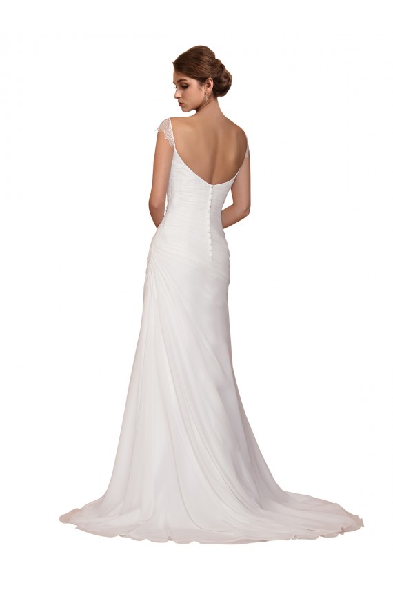 Chapel Train Sleeveless Soft Chiffon Ivory V-Neck Sheath Wedding Dress Newcastle