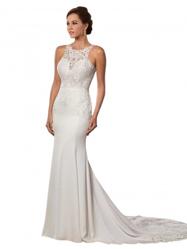Chapel Train Sleeveless Lace Ivory Sheath Modern Wedding Dress Newcastle