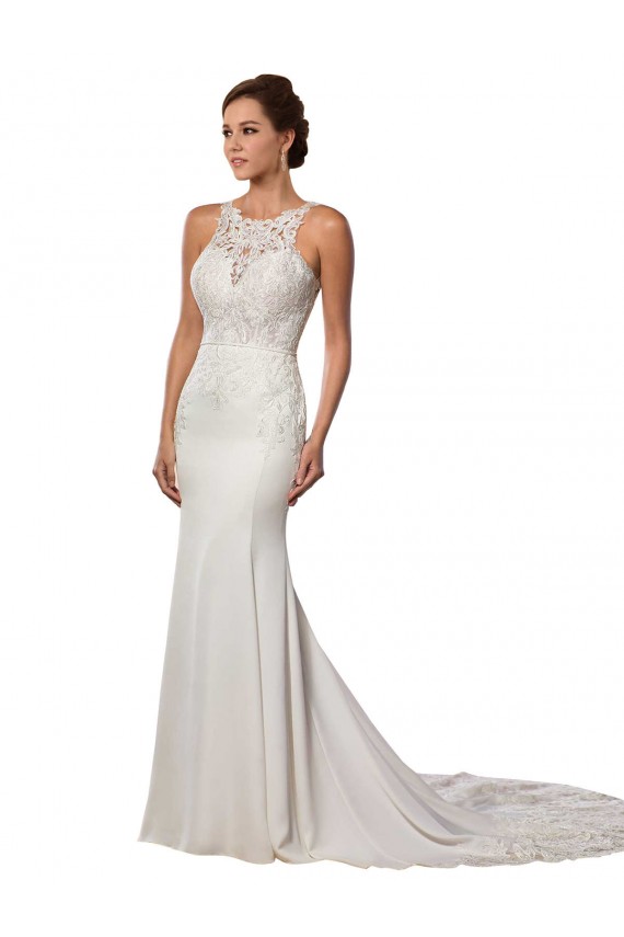 Chapel Train Sleeveless Lace Ivory Sheath Modern Wedding Dress Newcastle