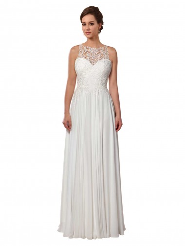 Sweep Train Sleeveless Soft Chiffon Ivory A-Line Boho Wedding Dress Newcastle