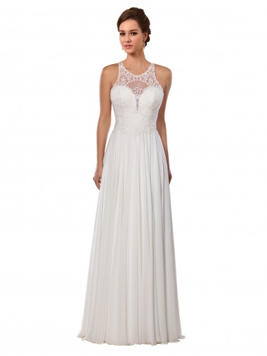 Chapel Train Sleeveless Soft Chiffon Ivory Illusion Neck Sheath Wedding Dress Newcastle
