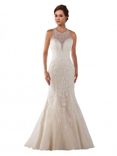 Chapel Train Sleeveless Lace Ivory Mermaid Bridal Gown Newcastle
