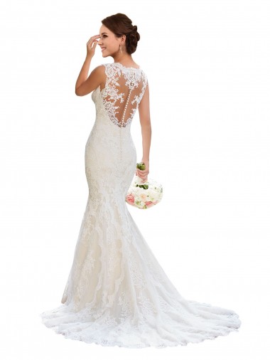 Chapel Train Sleeveless Lace White Mermaid Wedding Dress Newcastle