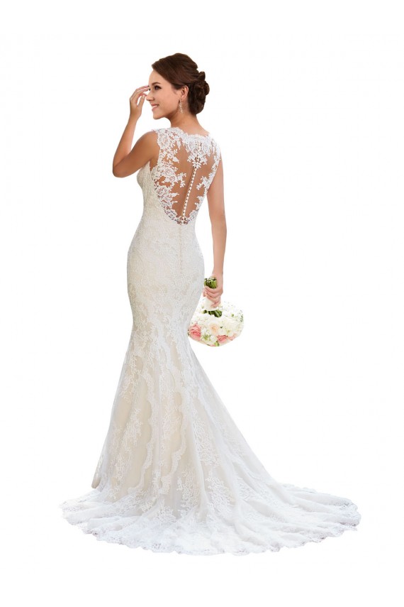 Chapel Train Sleeveless Lace White Mermaid Wedding Dress Newcastle