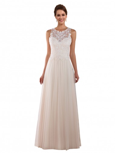 Chapel Train Sleeveless Tulle & Lace Ivory A-Line Boho Wedding Dress Newcastle