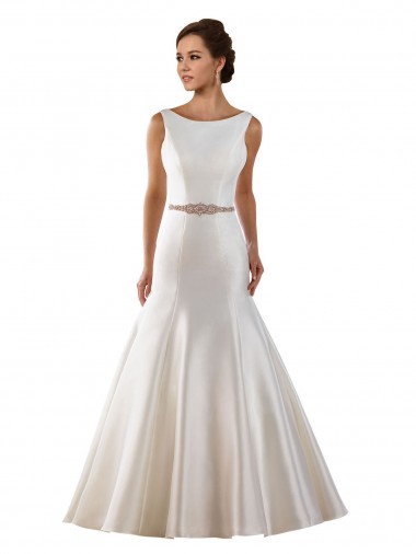 Chapel Train Sleeveless Satin Ivory Mermaid Modern Wedding Dress Newcastle
