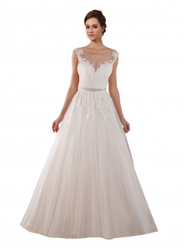 Chapel Train Sleeveless Tulle & Lace Ivory Ball Gown Wedding Dress Newcastle