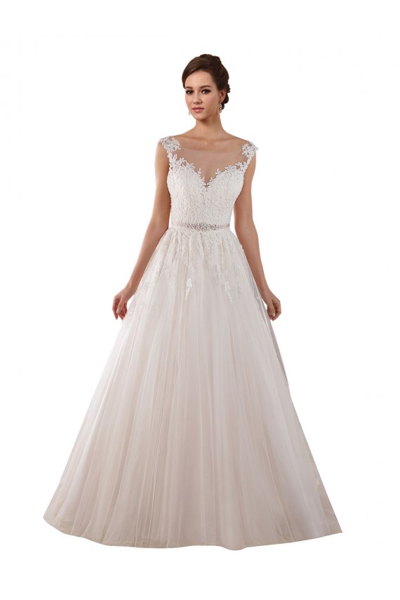 Chapel Train Sleeveless Tulle & Lace Ivory Ball Gown Wedding Dress Newcastle