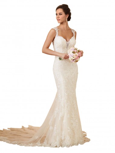 Chapel Train Sleeveless Lace Ivory Sweetheart Mermaid Modern Wedding Dress Newcastle