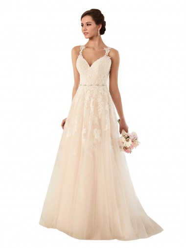 Chapel Train Sleeveless Tulle & Lace Ivory Sweetheart A-Line Wedding Dress Newcastle