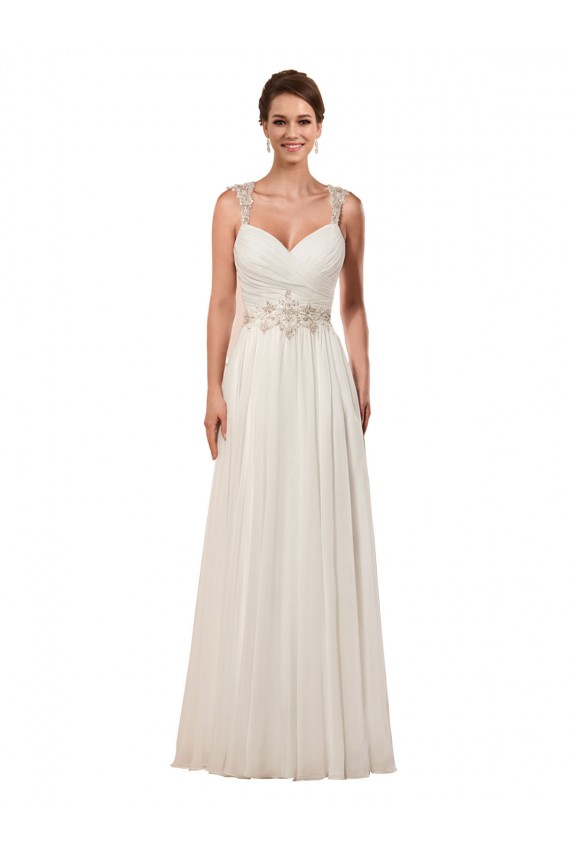 Chapel Train Sleeveless Soft Chiffon Ivory Sheath Wedding Dress Newcastle