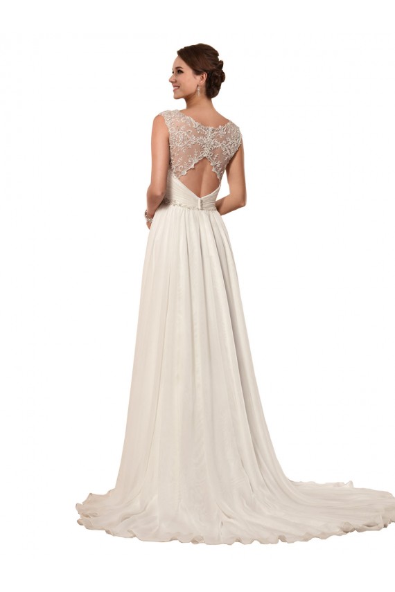 Chapel Train Sleeveless Soft Chiffon Ivory Sheath Wedding Dress Newcastle