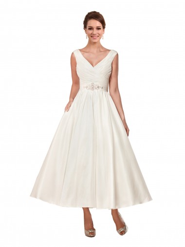 Ankle Length Sleeveless Satin Ivory A-Line Wedding Dress Newcastle