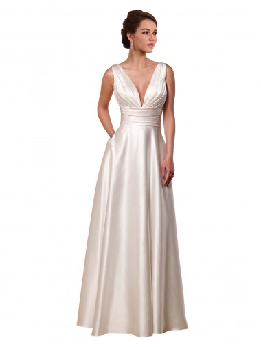 Chapel Train Sleeveless Satin Ivory A-Line Wedding Gowns Newcastle