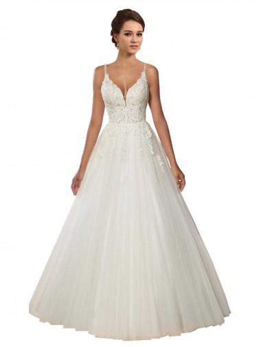 Chapel Train Sleeveless Tulle & Lace Ivory Ball Gown Boho Wedding Dress Newcastle