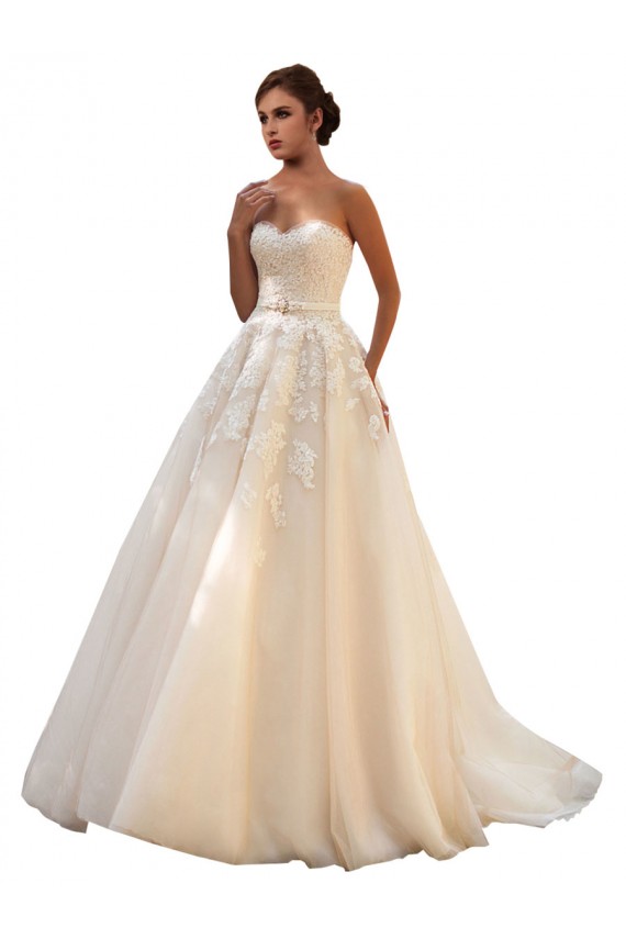 Chapel Train Sleeveless Tulle & Lace Ivory & Champagne Ball Gown Wedding Dress Newcastle