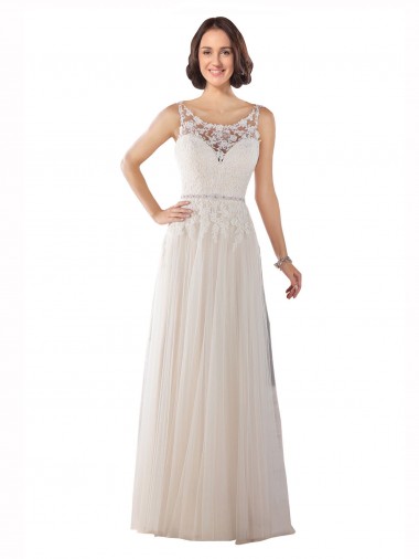 Sweep Train Sleeveless Tulle Ivory & Champagne A-Line Boho Wedding Dress Newcastle