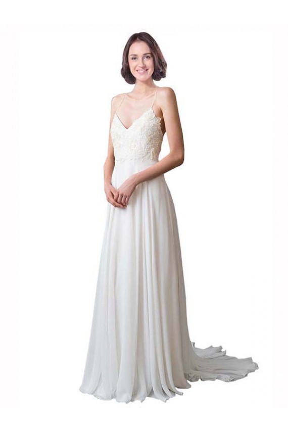 Chapel Train Sleeveless Soft Chiffon & Lace Ivory A-Line Beach Wedding Dress Newcastle