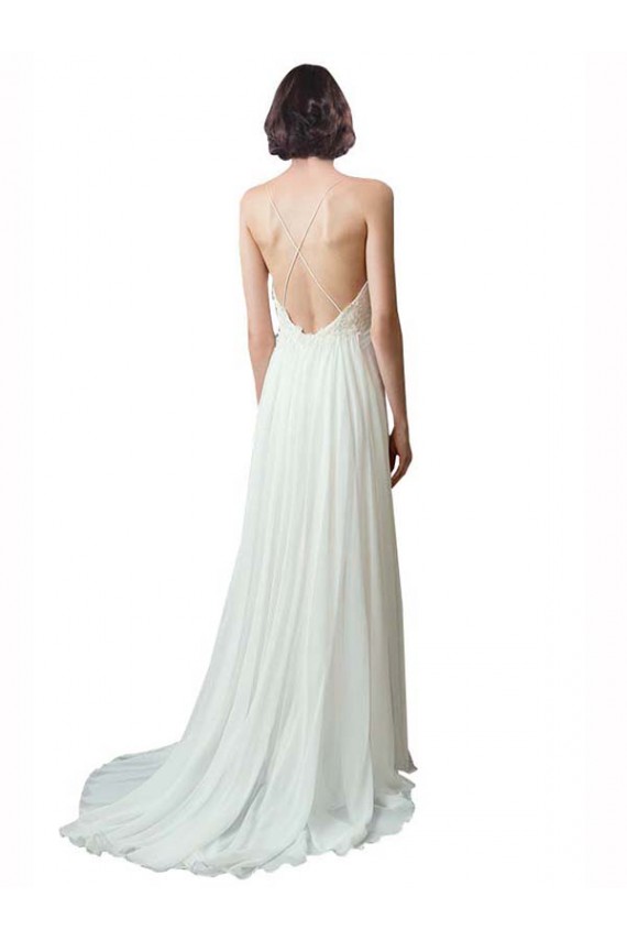 Chapel Train Sleeveless Soft Chiffon & Lace Ivory A-Line Beach Wedding Dress Newcastle