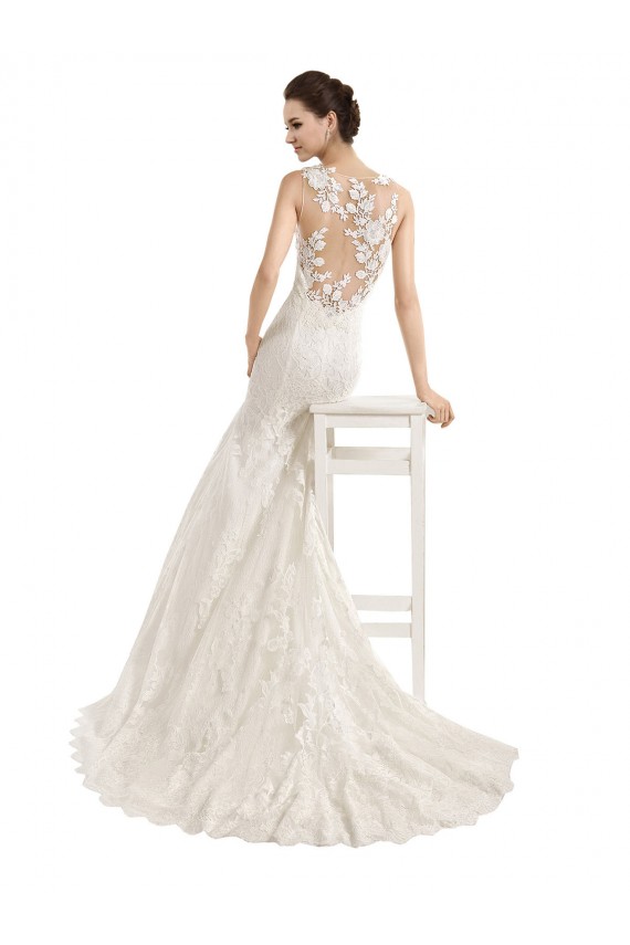 Chapel Train Sleeveless Lace Ivory Illusion Neck Mermaid Wedding Dress Newcastle