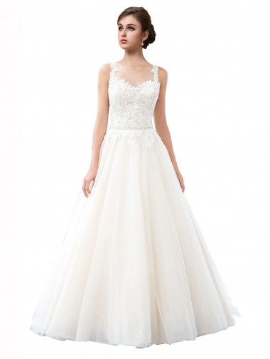 Cathedral Train Sleeveless Tulle & Lace Ivory A-Line Beach Wedding Dress Newcastle