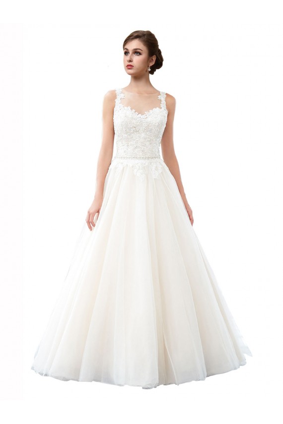 Cathedral Train Sleeveless Tulle & Lace Ivory A-Line Beach Wedding Dress Newcastle