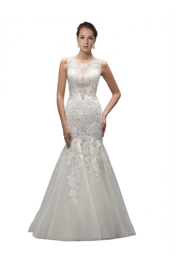 Sweep Train Sleeveless Tulle & Lace Ivory Mermaid Wedding Dress Newcastle