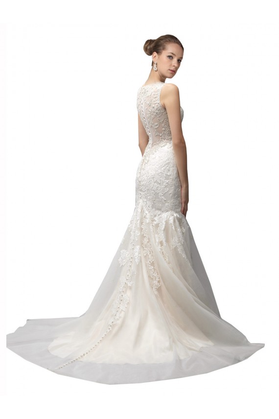 Sweep Train Sleeveless Tulle & Lace Ivory Mermaid Wedding Dress Newcastle