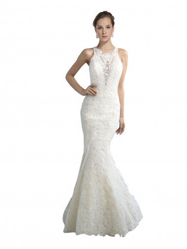 Chapel Train Sleeveless Tulle Ivory Illusion Neck Mermaid Beach Wedding Dress Newcastle