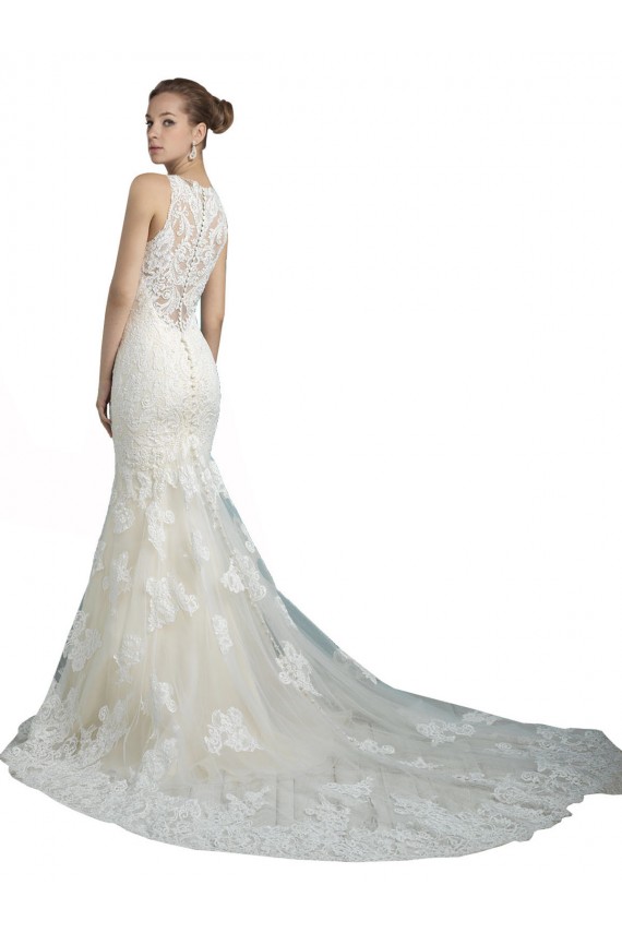 Chapel Train Sleeveless Tulle Ivory Illusion Neck Mermaid Beach Wedding Dress Newcastle