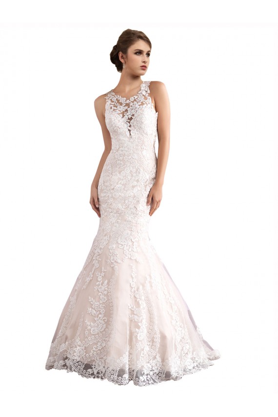 Cathedral Train Sleeveless Tulle & Lace Ivory & Champagne Mermaid Wedding Dress Newcastle