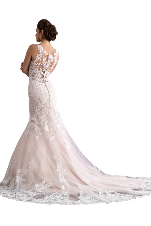 Cathedral Train Sleeveless Tulle & Lace Ivory & Champagne Mermaid Wedding Dress Newcastle