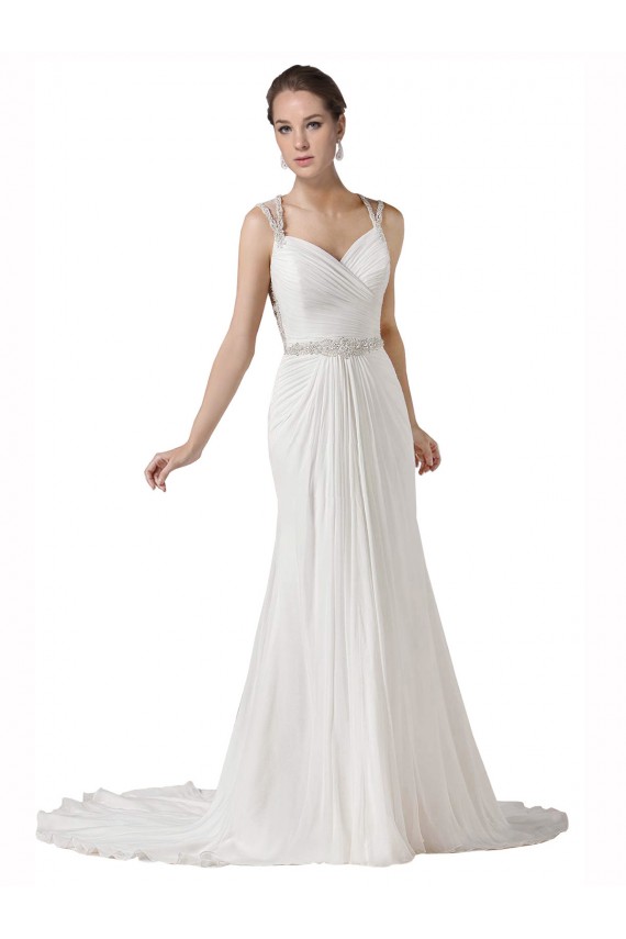 Chapel Train Sleeveless Soft Chiffon White Sheath Beach Wedding Dress Newcastle