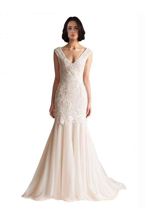 Sweep Train Sleeveless Tulle Ivory & Champagne Mermaid Wedding Dress Newcastle