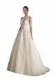 Chapel Train Sleeveless Tulle Ivory & Champagne Illusion Neck A-Line Wedding Dress Newcastle