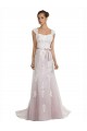 Sweep Train Sleeveless Tulle & Lace Ivory & Pink Mermaid Beach Wedding Dress Newcastle