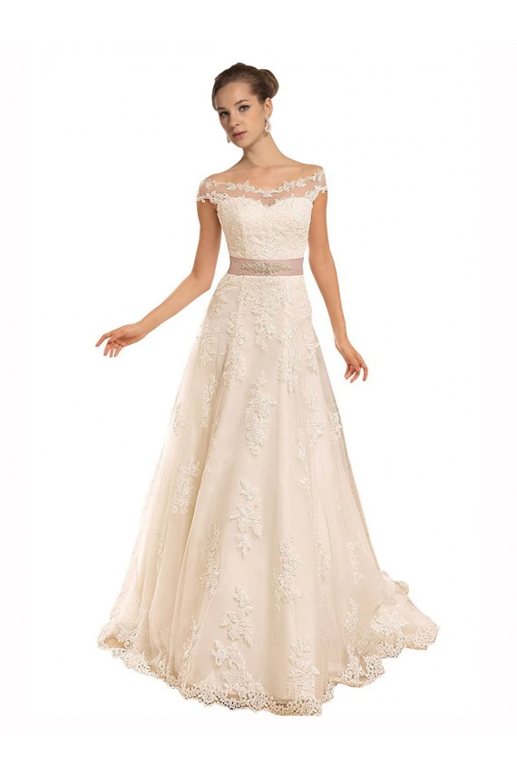 Chapel Train Sleeveless Lace Ivory A-Line Beach Wedding Dress Newcastle