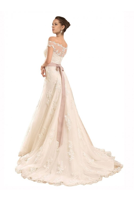 Chapel Train Sleeveless Lace Ivory A-Line Beach Wedding Dress Newcastle