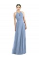 Long Sleeveless Soft Chiffon Dusty Blue Halter Neck A-Line Semi Formal Evening Dress / Bridesmaid Dress Newcastle
