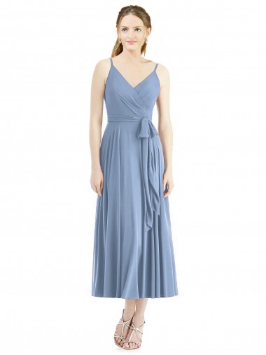 Tea Length Sleeveless Soft Chiffon Dusty Blue A-Line Bridesmaid Dress Newcastle