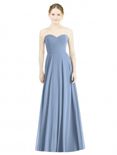 Long Sleeveless Soft Chiffon Dusty Blue Sweetheart A-Line Evening Dress / Bridesmaid Dress Newcastle