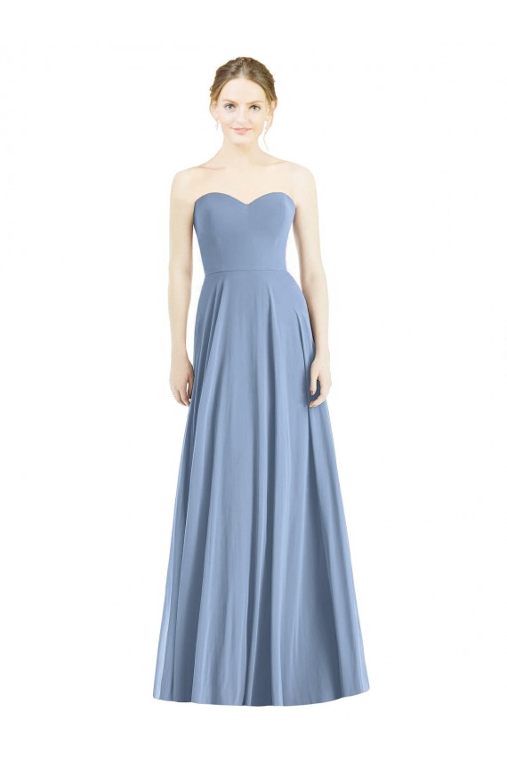 Long Sleeveless Soft Chiffon Dusty Blue Sweetheart A-Line Evening Dress / Bridesmaid Dress Newcastle