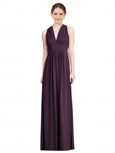 Long Sleeveless Soft Chiffon Grape V-Neck A-Line Bridesmaid Dress Newcastle