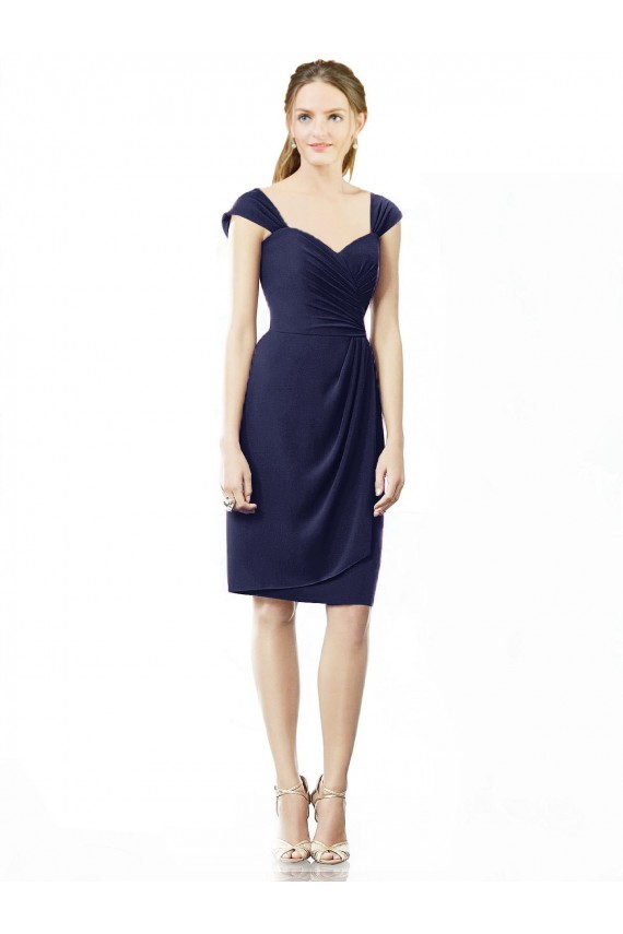 Knee Length Cap Sleeves Soft Chiffon Dark Navy Sheath Bridesmaid Dress Newcastle